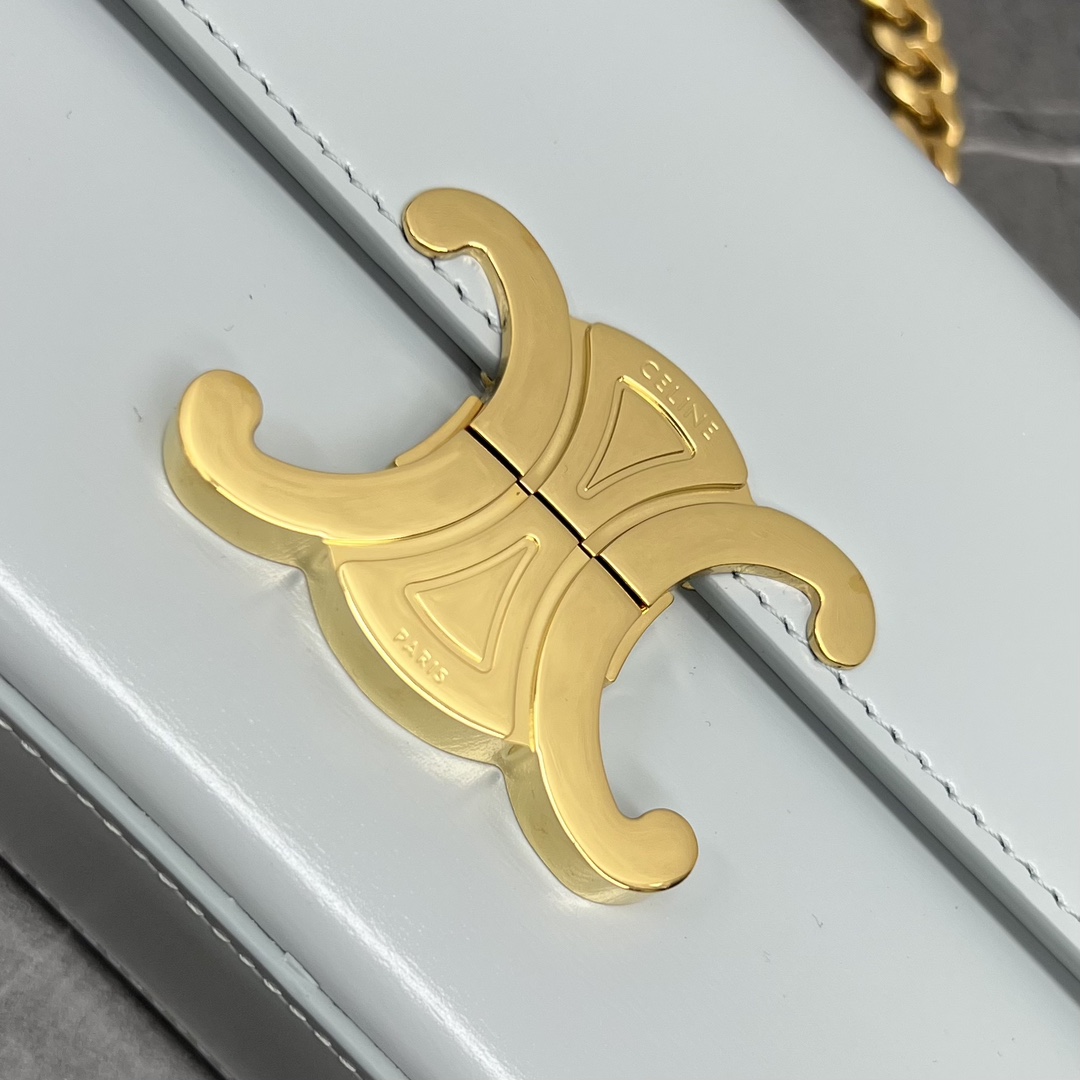 Celine Chain Shoulder Bag Claude In Shiny Calfskin Light Blue/Gold 197992